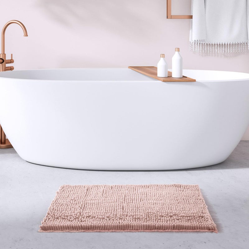FRESHMINT Chenille Bathroom Rugs Mat 32â€x20â€, Non-Slip Bath Mat for Bathroom Floor & Bathtub, Washable Soft Shower Shag Bath Rugs, Fluffy Thick Water Absorbent Microfiber Shower Mat, Dusty Pink - Image 2